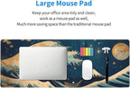Gaming Mouse Pad, Large Non-Slip Rubber Base Mousepad, Keyboard Mouse Mat, Desk Pad with Stitched Edges, 31.5x11.8inch, Wave Moon