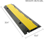 Pyle Durable Cable Protective Ramp Cover - Supports 33000lbs Three Channel Heavy Duty Cord Protection w/ Flip-Open Top Cover, 35.4” x 13.6” x 1.96” Cable Concealer for Indoor Outdoor Use PCBLCO105