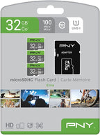 PNY 32GB Elite Class 10 U1 microSDHC Flash Memory Card - 100MB/s, Class 10, U1, Full HD, UHS-I, Micro SD (Pack of 3)