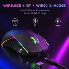FFJ Wireless Gaming Mouse, 24000 DPI, Tri-Mode 2.4G/USB-C/Bluetooth 5.3 Gaming Mouse Wireless, RGB Programmable Mouse Gamer, 75Hrs Battery Life, Rechargeable Gaming Mice for PC, Mac, Xbox - Black