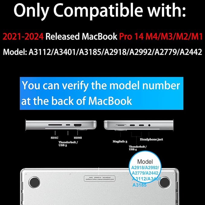 Teryeefi for MacBook Pro 14 inch Case M4 M3 M2 M1 Chip (2025 2024 2023 2021 Release) Model A3112 A3401 A3185 A2918 A2992 A2779 A2442, PC Hard Shell+Keyboard Cover+Type C Adapter, Gold Bows A003