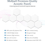 Mollywell Hexagon Acoustic Panels, High Density, Soundproofing, Decorative Noise Reduction Felt Wall Tiles for Ceilings, Home Office & Gaming Room (White), 12x10x0.4 Inch