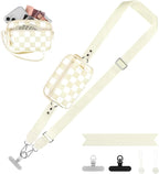 Clip and Go Strap for Phone with Wallet Crossbody, Adjustable Phone Lanyard with Detachable RFID Wristlet Wallet, Phone Strap with Phone Tabs for All Phones, Cream Checkered (M)