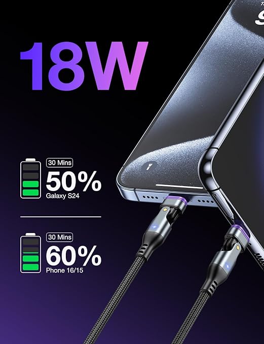 AUFU 16PIN USB C Magnetic Charging Cable (3Pack, 3.3/6.6/6.6ft), 180° Rotation Magnet Charger Cable/Magnetic USB C Cables/Magnet Phone Charger/Data Transfer Charging Cables for Phone/Tablet/Laptop