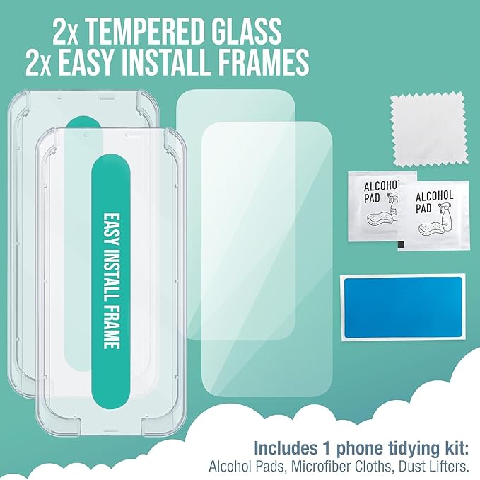Smartish® iPhone 16e Screen Protectors - Tuff Sheet - 2-Pack Tempered Glass Easy Install Frame [Scratch Resistant] Case-Friendly For Apple iPhone 16e / 14/13 / 13 Pro - Clear 2-Pack
