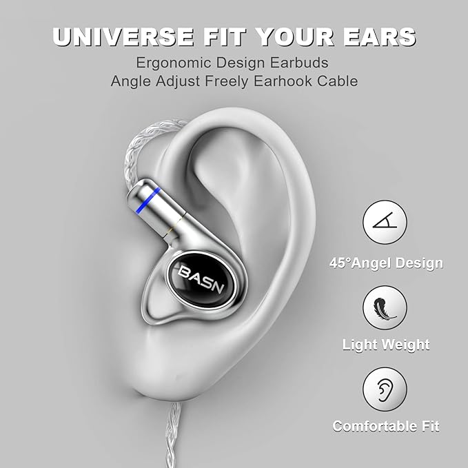 BASN Metalen PRO 4 Drivers in-Ear Monitors Headphones for Musicians, Noise Isolating Enhanced Bass Sound Earphones with CNC Metal Craft Shell, Wired Upgraded Detachable MMCX Cables(Gloss Black)
