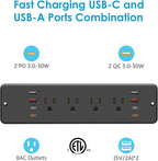 HHSOET 8 Outlet Recessed Power Strip, 30W Fast Charging Furniture Power Outlet USB C, Flush Mount Surge Protection Socket with 4 USB-A and 4 USB-C, 10ft Power Cord. (Black)