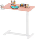 SANODESK Medical Adjustable Overbed Bedside Table with Hidden Casters, Pneumatic Mobile Laptop Computer Standing Desk Cart with Tray, Hospital and Home Use(31.5" W x 17.7" D, Pink)