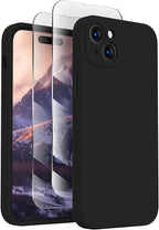 FireNova Designed for iPhone 15 Case, Silicone Upgraded [Camera Protection] Phone Case with [2 Screen Protectors], Soft Anti-Scratch Microfiber Lining Inside, 6.1 inch, Black