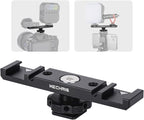 Dual Cold Shoe Extension Bar Mount, Aluminum Dual Hot Shoe Mount Bracket with 1/4" Thread & Cable Slot, Cold Shoe Bracket for DSLR Camera LED Video Light Microphone Monitor (62034)