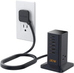 Charging Station 30W, TESSAN 9-in-1 Charger Blocks for iPhone 16/15/14/13, Tablets, Earphone with Surge Protector, 5ft Flat Extension Cord with 4 USB A, and 2 USB C for Home, Office, Drom, Black