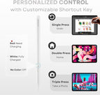 PS1-Pro Stylus Pen for Apple iPad 2018-2025｜Faster Charge Custom Shortcuts Pixel-Perfect with Metal Chrome Tip｜Pencil for iPad 11th & 10th Generation, Pro 11"/12.9"/M4, Air 3/4/5/M2/M3, mini 5/6th Gen