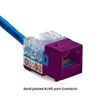 trueCABLE Cat5e Keystone Jack, Unshielded (UTP), 90 Degree Punch-Down, PoE++ (4PPoE) 100W, UL Listed, ETL Verified, ANSI/TIA Certified, Modular RJ45 Female, Purple, 48 Pack