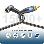 EMK RCA Subwoofer Cable 90 Degree RCA to RCA Audio Cable 24K Gold-Plated Nylon Braided Double Shielded Digital Analogue Supports Amplifiers,Home Theater,Hi-Fi Systems,Subwoofer(50ft/15m)