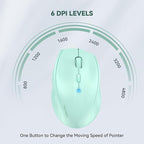 TECKNET Bluetooth Mouse, 4800 DPI Wireless Mouse, 2-Year Battery 6 Adjustable DPI, 6 Buttons Compatible with Laptop/Windows/Computer - Green