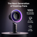 JISULIFE Table Fan Pro3, 3-IN-1 Turbo Oscillating Fan with RGB Light, 100-Speed Adjustable, 10000mAh Rechargeable Battery, Powerful Airflow for Desktop/Office/Bedroom, Gifts for Men/WoMen