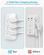 Wall Outlet Extender, 9 Outlet Splitter with 4 USB Ports (2 USB C), Multi Plug Wall Outlet Expander, 3-Sided Wall Charger Power Strip for Home, Office, Dorm, White