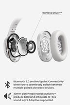 Cleer Audio Enduro ANC Noise Canceling Headphones, Bluetooth Multipoint Connection, Over-The-Ear Design with Mic, Crystal Clear Hands-Free Calling, up to 60 Hours of Battery Life - Light Grey