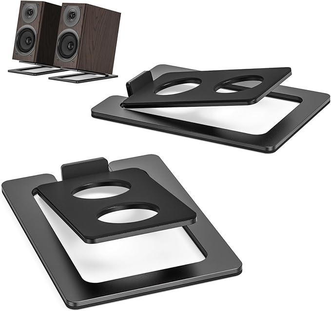 Metal Desktop Speaker Stands Pair, 15° Tilted Steel Tabletop Bookshelf Speaker Wedge with Damping Foam Pads for Small Medium Speakers, Suitable for PC, Gaming, and Studio
