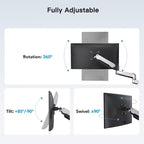 HUANUO Triple Monitor Stand - Full Motion Articulating Gas Spring Monitor Mount Fit Three 17 to 32 inch Flat/Curved LCD Computer Screens with Clamp, Grommet Kit, Silver