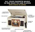 Victrola Navigator 8-in-1 Bluetooth Record Player with Built-in Speakers– 3 Speed Turntable, CD Player, Cassette, FM Radio, USB, RCA Out, Headphone Jack, Wireless Music Streaming, Real Wood (Mahogany)