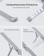 SODI Ultra Compact Foldable Laptop Stand - Portable Laptop Holder for Desk & Travel Use, Ergonomic Aluminum Computer Holder with Adjustable Height for MacBook, Tablet 10-16" (Light Gray, Bi-Fold)
