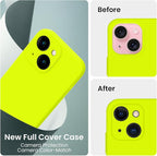 FireNova Designed for iPhone 15 Case, Silicone Upgraded [Camera Protection] Phone Case with [2 Screen Protectors], Soft Anti-Scratch Microfiber Lining Inside, 6.1 inch, Fluorescent Green