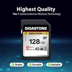 [5-Yrs Free Data Recovery] GIGASTONE 128GB SD Card, 4K Camera Pro MAX, A2 4K SDXC Memory Card High Speed 4K UHD Video Compatible with Canon Kodak Digital Camera, with 1 Mini case