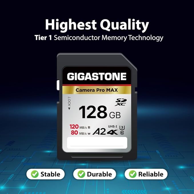 [5-Yrs Free Data Recovery] GIGASTONE 128GB SD Card, 4K Camera Pro MAX, A2 4K SDXC Memory Card High Speed 4K UHD Video Compatible with Canon Kodak Digital Camera, with 1 Mini case