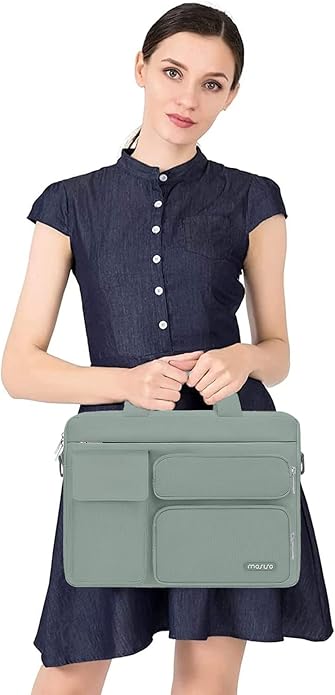 MOSISO Laptop Shoulder Bag, Computer Bag with 2 Raised&1 Flapover&1 Horizontal Pocket&Handle&Belt