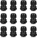 Cable Gland 12 Pack 1/2" NPT Waterproof Adjustable Connector Strain Relief Cord Connectors Joints Nylon with Gaskets…