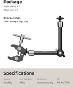 SMALLRIG Clamp w/ 1/4" and 3/8" Thread and 9.8 Inches Adjustable Friction Power Articulating Magic Arm with 1/4" Thread Screw for LCD Monitor/LED Lights - KBUM2732B