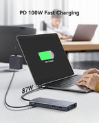 USB C Docking Station Dual Monitor for Dell/HP/Lenovo/Surface Laptop,15 in 1 Triple Display Multiport Adapter Hub, USBC Dock Dongle with 2 HDMI+VGA+6 USB C/A+Button+100W PD +Ethernet+SD/TF+Audio