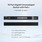 Tenda TEG1120P-16-250W, 16 Port Gigabit PoE Switch Compatible with IEEE 802.3af/at Devices, Rack Mountable, Unmanaged PoE+ Switch with 16 Port PoE+@230W & 2 RJ45 Ports & 2 SFP Slots