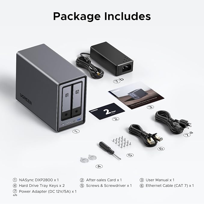 UGREEN NASync DXP2800 2-Bay Desktop NAS, Intel N100 Quad-core CPU, 8GB DDR5 RAM, 2.5GbE, 2X M.2 NVMe Slots, 4K HDMI, Network Attached Storage (Diskless)