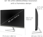 ViewSonic VX3276-4K-MHD 32 Inch 4K UHD Monitor with Ultra-Thin Bezels, HDR10 HDMI and DisplayPort for Home and Office