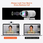 NUROUM V15AF 2K Webcam for PC, 1080p 60FPS AutoFocus Web Camera with Microphone, Privacy Cover and Mute, 75°FOV Dual Microphone USB FHD Computer Camera, Plug and Play for Zoom/Skype/Teams, White