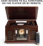 Victrola Navigator 8-in-1 Bluetooth Record Player with Built-in Speakers– 3 Speed Turntable, CD Player, Cassette, FM Radio, USB, RCA Out, Headphone Jack, Wireless Music Streaming, Real Wood (Mahogany)