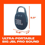 JBL Clip 5 - Ultra-Portable, Waterproof & Dustproof Bluetooth Speaker, Big Pro Sound with Punchy bass, Integrated Carabiner, Up to 12 Hours of Play, Made in Part with Recycled Materials (Blue)