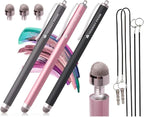 The Friendly Swede Mesh Tip Stylus Pen for Touchscreen — 3-Pack Micro-Knit Capacitive Stylus Pen for iPad & iPhone with 3 Replaceable Fiber Tips, Elastic Lanyards & Screen Cleaning Cloth