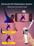 Gimbal Stabilizer for iPhone w/RGB Magnetic Fill Light, Foldable Gimbal w/7.8' Extension Rod & OLED Display for Vlogging & Filmmaking, Compatible with iPhone 16/15 Pro Max-Smart X2 Kit White