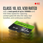 PNY 64GB Elite-X Class 10 U3 V30 SDXC Flash Memory Card - 100MB/s, Class 10, U3, V30, 4K UHD, Full HD, UHS-I, Full Size SD (Pack of 1)