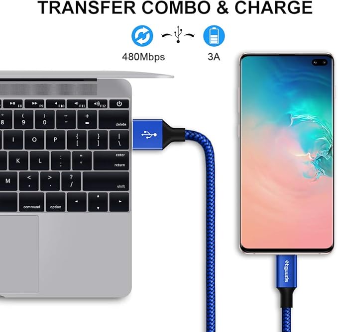 etguuds 6ft USB A to USB C Cable 3A Fast Charging, 2-Pack USB A to USB Type C Charger Cord for iPhone 16 15 Pro/Pro Max/Plus, for Samsung Galaxy S24 S23 S22 S21 S20 S10 A55 A54 Flip Note, Moto, Blue