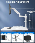 Single Monitor Mount Holds Max 22lbs, 13-32 inch Monitor Desk Mount, Height Adjustable Tall Monitors Arm, Monitors Stand with Tilt Swivel Rotation, VESA 75 100mm, White, Freelift