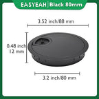 2 Pcs Desk Grommet 3-1/8" / 80 mm, Desk Cord Hole Cover, Cable Grommet Metal Zinc Alloy Materilal, Desk Hole Grommet for Home & Office Pc, Detachable Cable Cord Organizer-Flat Black