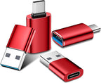 𝟒𝐏𝐚𝐜𝐤 𝐔𝐩𝐠𝐫𝐚𝐝𝐞𝐝 USB to USB C Adapter,USB C Male to USB 3.0 Female OTG Converter for iPhone 16 15 14 13 Plus Pro Max,Apple Watch,Airpods,S24 Ultra, Gender Changers OTG Adapters - Red
