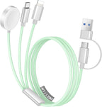 Temdan for Travel Vacation Essentials,3 in 2 USB C Cable for Apple Watch Charger/iPhone 16 Charger/Lightning,Multi Charging Cable Cord,Camping Essentials,Designed for iWatch &iPhone 16-12-4FT Green