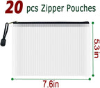 AUSTARK 20 Pcs Zipper File Bags, Plastic Mesh Pouch, Board Game Storage, Waterproof Bags for Office School (B6 Size 7.6''x5.3'', White and Black)