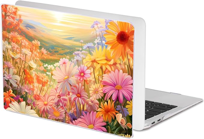 Compatible with MacBook Air 13 Inch Case 2021 2020 2019 2018 Release M1 A2337 A2179 A1932 Touch ID, Clear Plastic Hard Shell Case Keyboard Cover Screen Film, Watercolor Daisies