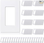 ELEGRP Matte White 1-Gang Screwless Decorative Wall Plates, Standard Size Unbreakable Thermoplastic Faceplate Cover for Decorator Receptacle Outlet Switch, UL Listed (100 Pack)